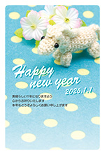 爽やかブルーのドット柄写真年賀状2026