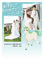 雪の結晶と白い馬の写真年賀状2026